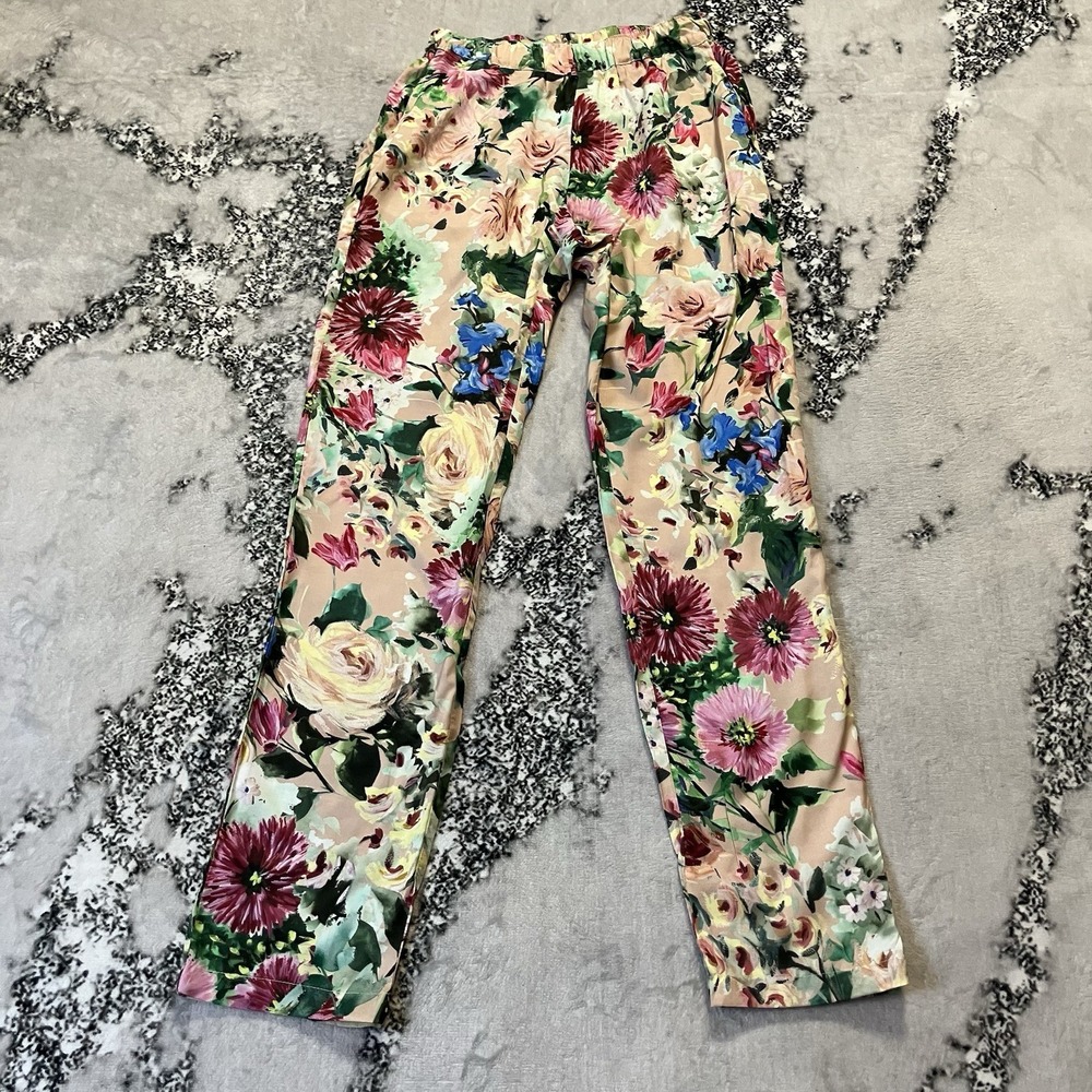 Davi Paris Pants Womens‎ Size XS White Floral Multicolor Pockets Trouser